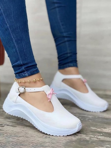 

JFN Bow Solid Platform Sports Mary Jane Sandals, White, Sneakers