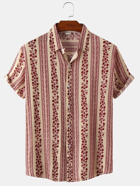 

Floral Casual Short Sleeve Short Sleeve Shirt, Red, Shirts ＆ Blouse