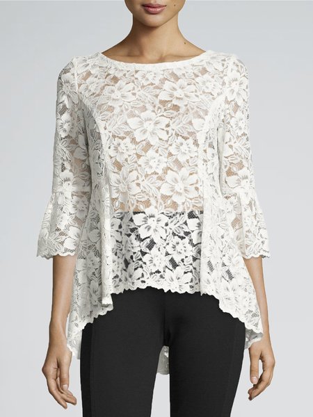 

Elegant Crew Neck Solid Regular Fit Top, White, Tops