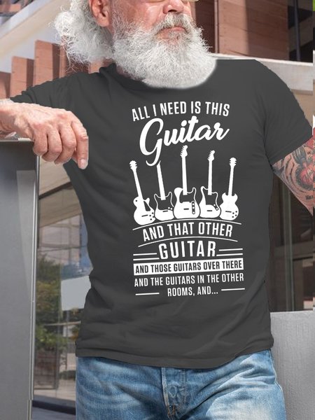 Mens Guitar Lover Round Neck Casual Cotton Short Sleeve T-Shirt, Deep gray, T-shirts