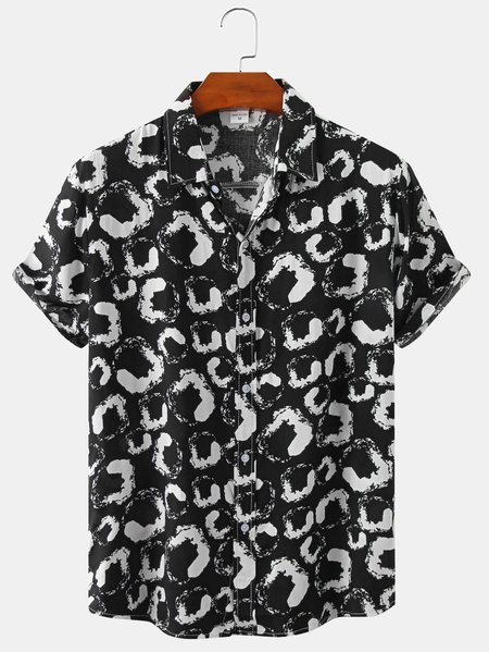 

Short Sleeve Geometric Vacation Short Sleeve Shirt, Black, Shirts ＆ Blouse