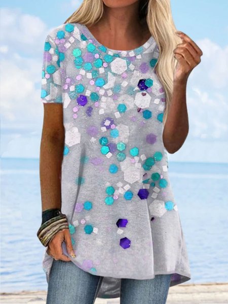 

Color Block Casual Short Sleeve Tunic T-Shirt, Multicolor, T-Shirts