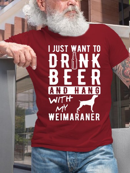 

Mens Weimaraner Beer Dog Lover Round Neck Casual Short Sleeve T-Shirt, Red, T-shirts