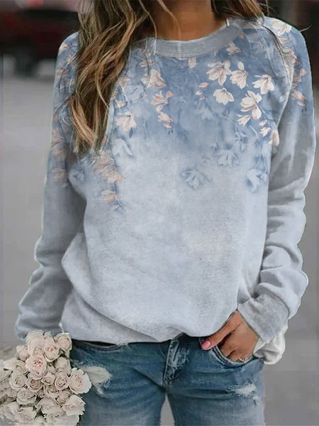 

Raglan Sleeve Loosen Floral Crew Neck Sweatershirt, Blue, Sweatshirts & Hoodies