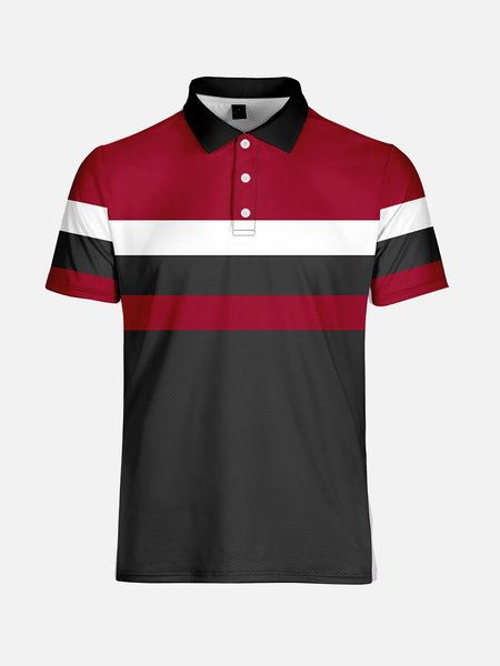 

Casual Art Collection Striped Geometric Lapel Short Sleeve Polo Print Top, Black, Men's t-shirts