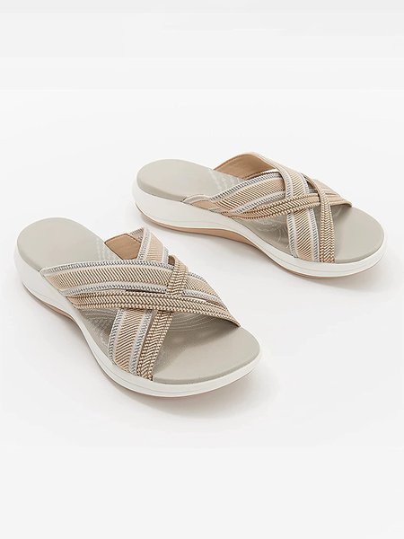 

JFN Multi-color Options Contrast Stripes Casual Sports Flip-flops, Khaki, Sandals & Slippers