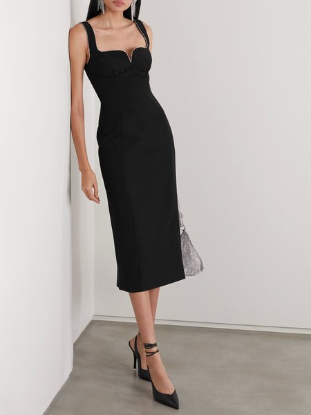 

Elegant Slim Fit Sleeveless Knitting Dress, Black, Midi Dresses