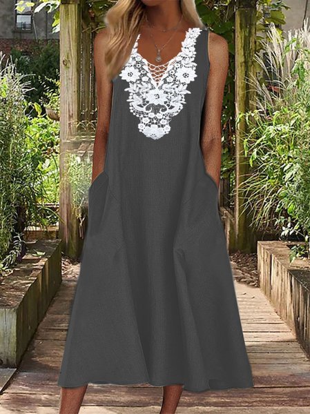 

Lace Collar Design Sleeveless Dress, Black, Dresses
