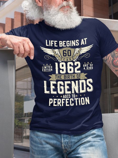 

Life Begins At 1962 Funny 60th Birthday Gift T-shirt, Purplish blue, T-shirts