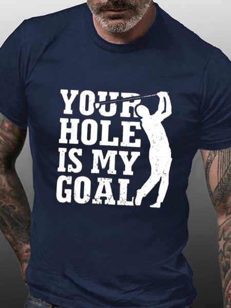 

Hole Is My Goal Golf Funny Crew Neck T-shirt, Purplish blue, T-shirts