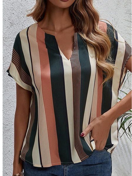 

Geometric V Neck Short Sleeve T-Shirt, Multicolor, Shirts & Blouses