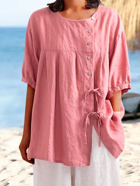 

Discount Cotton and Linen Style Resort Women's Shirt, Pink, Blouses & Shirts