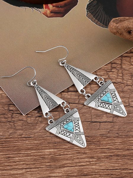 

JFN Vintage Ethnic Geometric Turquoise Earrings, Silver, Earrings