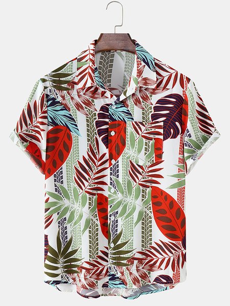 

Shirt Collar Floral Casual Short Sleeve Short Sleeve Shirt, Green, Shirts ＆ Blouse