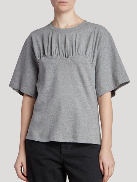 

Crew Neck Cotton Ruched Short Sleeve T-Shirt, Gray, Tees