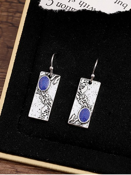 

JFN Ethnic Vintage Textured Blue Gemstone Geometric Earrings, Silver, Earrings