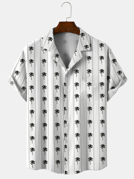 

Cotton Linen Plant Floral Coconut Tree Print Cozy Linen Shirt, As picture, Shirts ＆ Blouse