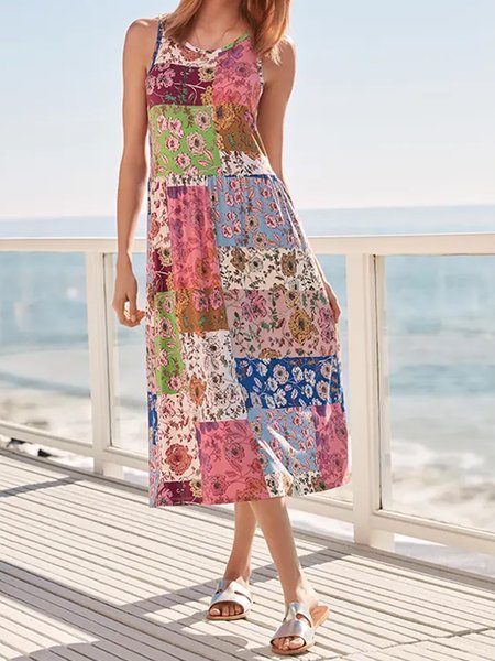 

Floral Vacation Sleeveless Woven Dresses, Multicolor, Dresses