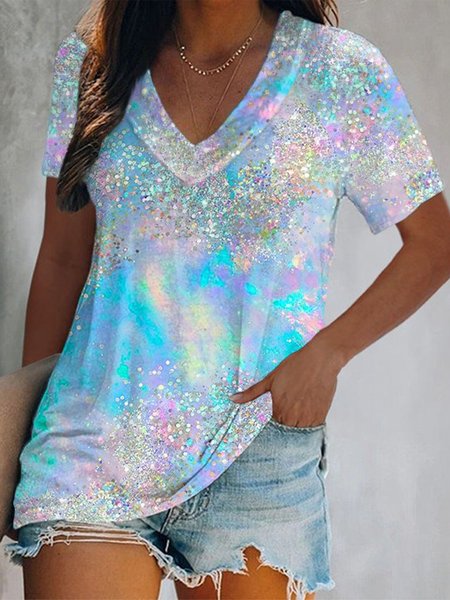 

Casual Ombre Short Sleeve T-Shirt, Multicolor, T-Shirts