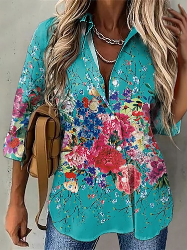 

Loosen Floral Casual Long Sleeve Blouse, Green, Shirts & Blouses