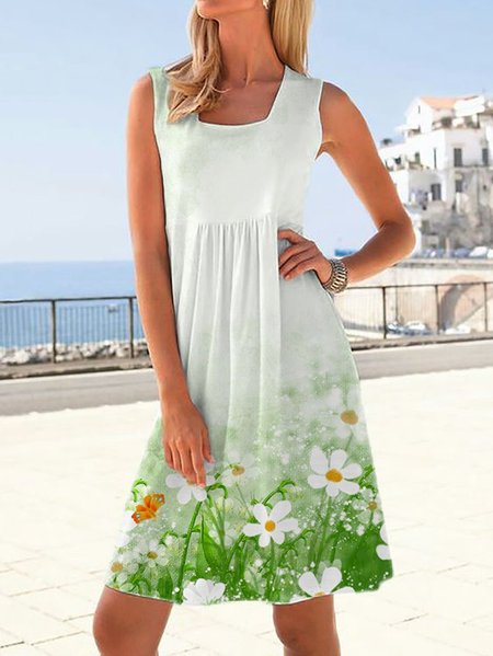 

Crew Neck Printed Sleeveless Knitting Dresses, Green, Mini Dresses