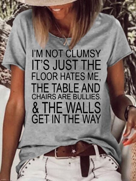 

Womens I'm Not Clumsy Funny Letters Casual Short Sleeve T-Shirt, Gray, T-shirts