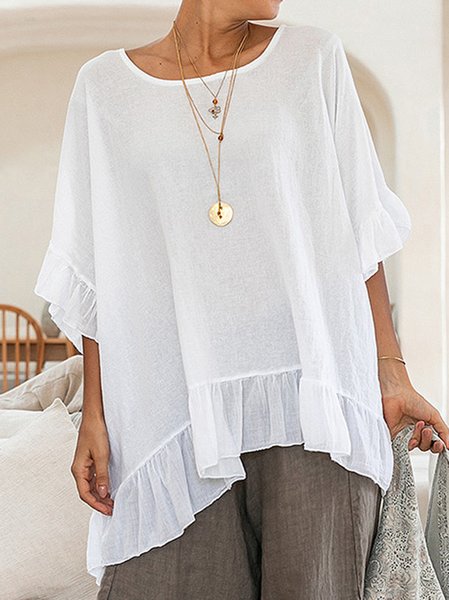 

Loosen Casual Long Sleeve Tops, White, Tunics