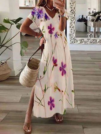 

Floral Casual Short Sleeve Knit Dress, Multicolor, Dresses