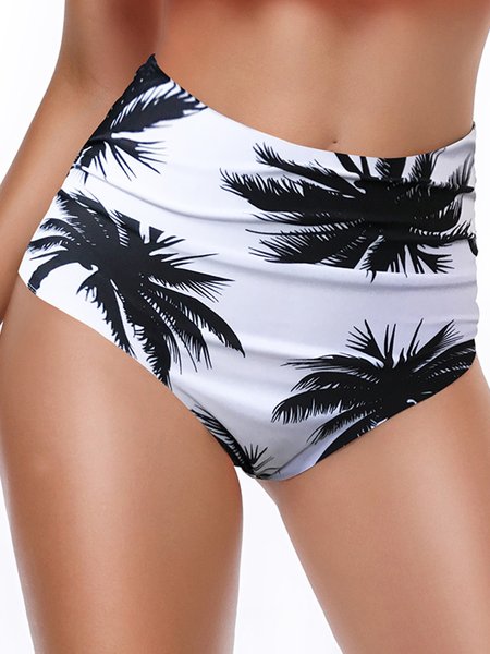 

JFN Resort Style Flowers Leaves High Waist Swim Briefs Plus Size, Black, swimwear>>Bikini Bottoms