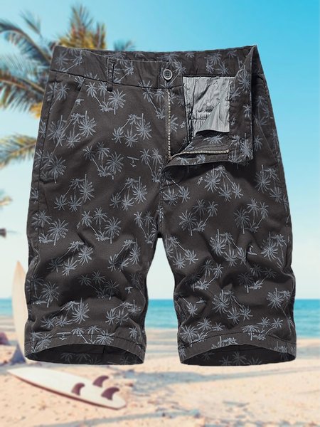 

Men's Coconut Print Casual Shorts, Black, Shorts