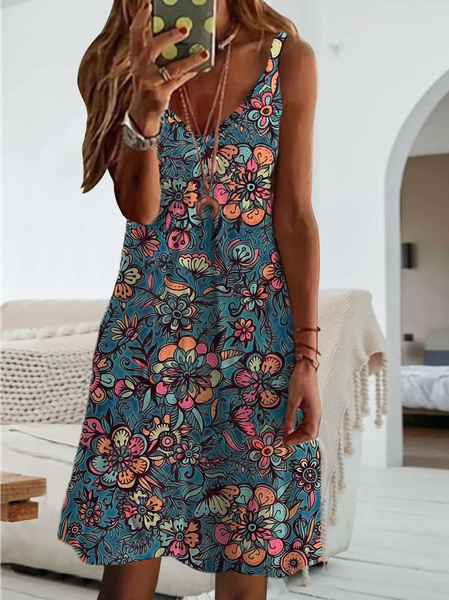 

Casual Floral Sleeveless Knitting Dresses, Multicolor, Mini Dresses