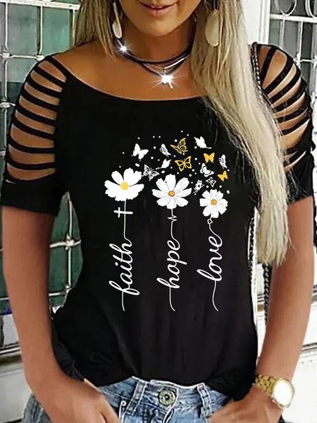 

Floral Crew Neck Regular Fit Short Sleeve T-Shirt, Black, T-Shirts