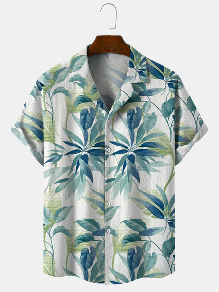 

Cotton and Linen Style Botanical Floral Print Cozy Linen Shirt, As picture, Shirts ＆ Blouse