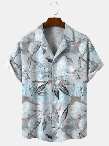 

Cotton and Linen Botanical Floral Print Cozy Linen Shirt, As picture, Men's Floral shirt