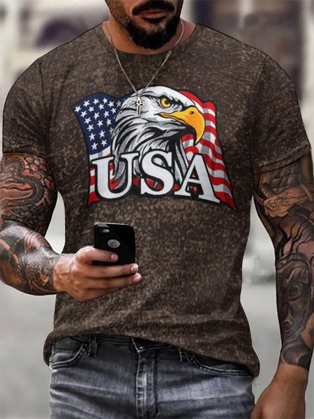 

Short Sleeve Outdoor America Flag Short Sleeve T-Shirt, Brown, T-shirts