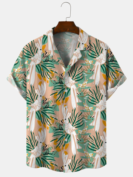 

Cotton Linen Floral Parrot Print Cozy Linen Shirt, As picture, Shirts ＆ Blouse