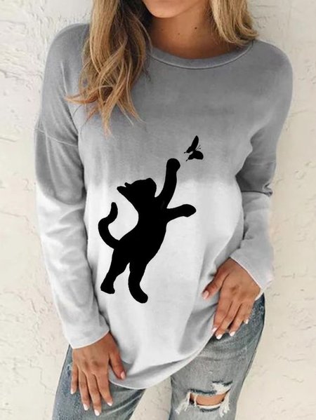 

Casual Round Neck Printed Sweatershirt, Gray, Sweatshirts & Hoodies