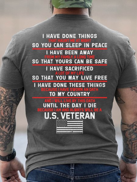 

Veterans I Have Done Things So You Can Sleep In Peace Vintage Crew Neck Cotton Short Sleeve T-Shirt, Deep gray, T-shirts