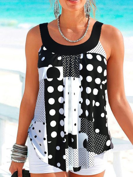 

Spaghetti Casual Loosen Knit, Black-white, Tanks & Camis