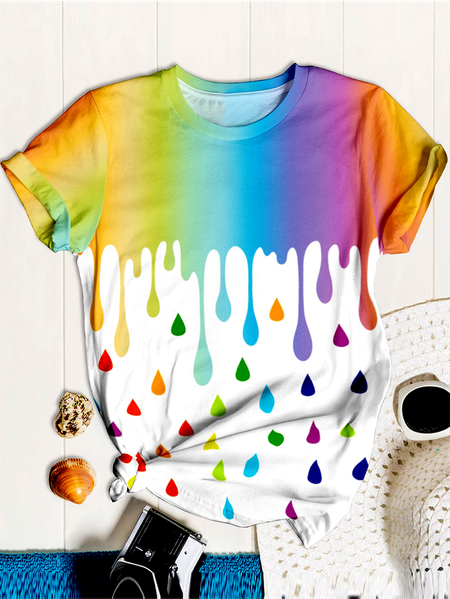 

Watercolor gradient drop print Crew Neck Short Sleeve T-Shirt, Multicolor, Tees & T-shirts