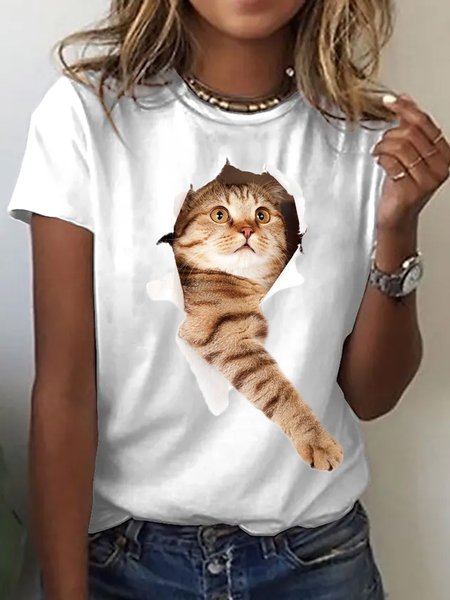

Womens Cute Print Casual Letter Short Sleeve T-Shirt, White, T-shirts