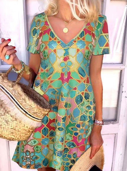 

Geometric gradient retro tiger church glass print a-hem dress skirt plus size, Multicolor, Dresses