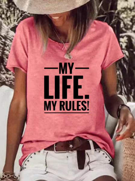 

Casual Letter Regular Fit Short Sleeve T-Shirt, Pink, T-Shirts