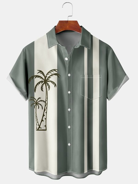 

Men's Coconut Print Casual Short Sleeve Hawaiian Shirt, Green, Men's Floral shirt