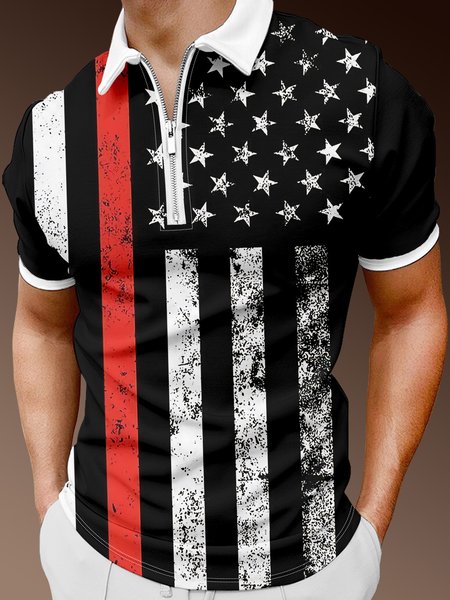 

National Flag Clash Color Short Sleeve Outdoor Short Sleeve Polo Shirt, Black, T-shirts