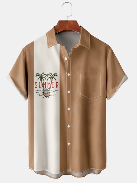 

Men's Coconut Print Casual Short Sleeve Hawaiian Shirt, Khaki, Men's Floral shirt