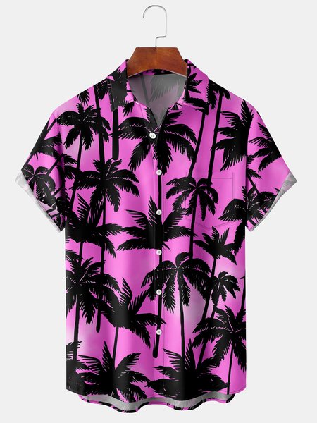 

Mens Coconut Tree Print Casual Hawaiian Short Sleeve Shirt, Red, Men's Floral shirt