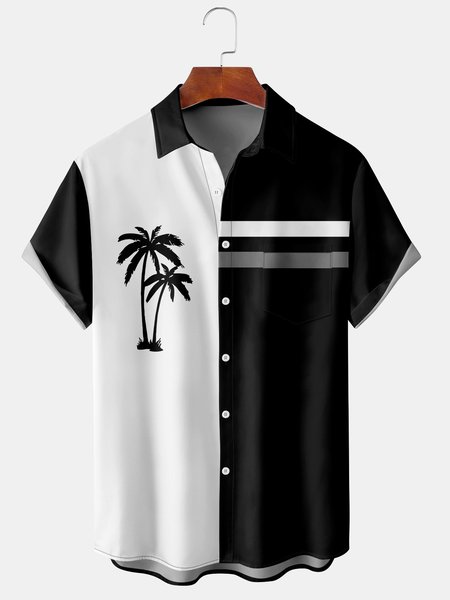 

Men's Coconut Print Casual Short Sleeve Hawaiian Shirt with Chest Pocket, Black, Men's Floral shirt