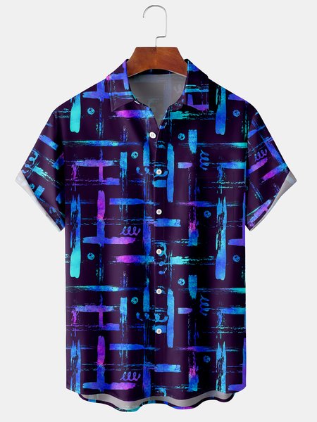 

Men's Vintage Abstract Geometric Print Casual Breathable Hawaiian Short Sleeve Shirt, Black, Men's Floral shirt