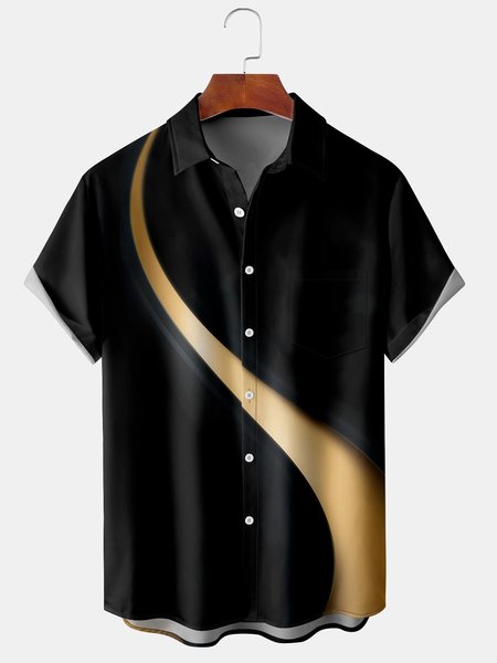

Men's 3D Line Print Casual Breathable Hawaiian Short Sleeve Shirt, Black, Men's Floral shirt